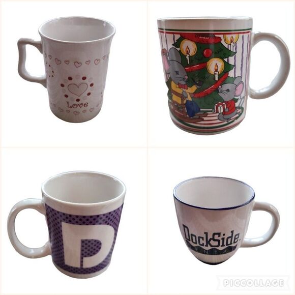 Vintage Other - Coffee Mug Cup Lot - Vintage Christmas, Valentine, "D" Monogram, Dockside Dental